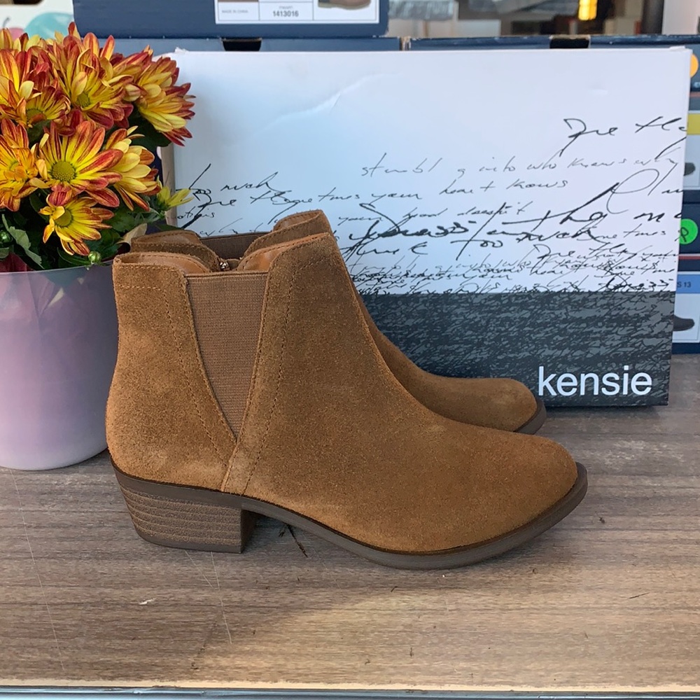 NWT Kensie Gazelle Leather Bootie Flex Foam Zip Brown - Picture 1 of 7